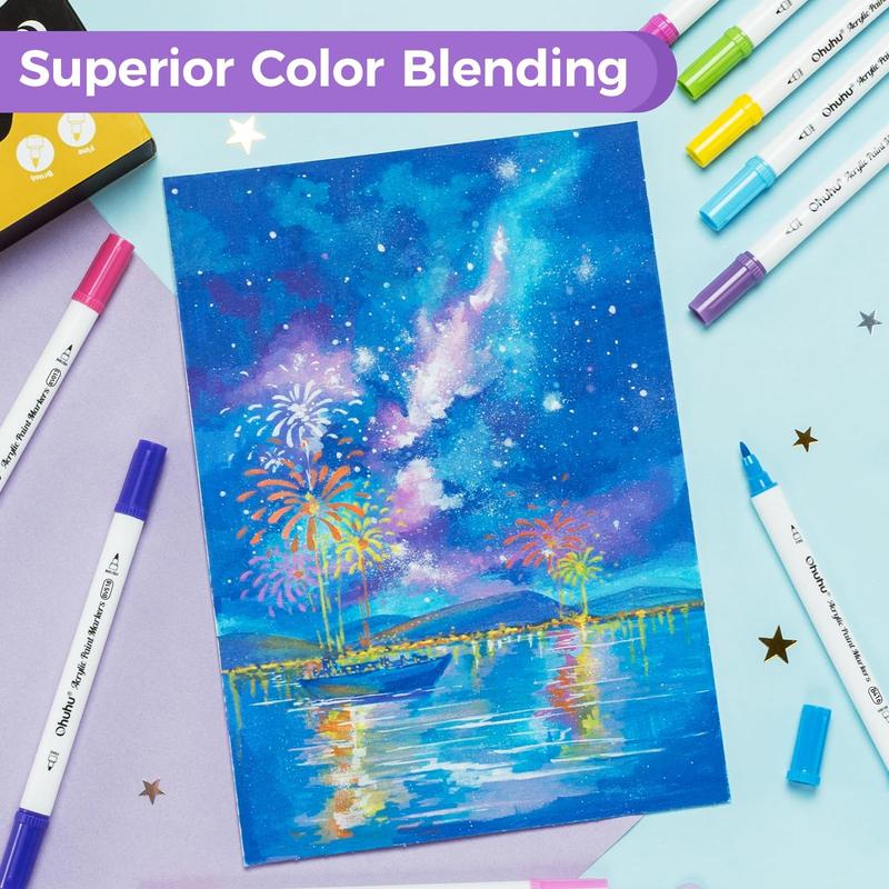 Ohuhu Acrylic Paint Markers: Brush & Fine Dual Tips - 72 Colors - High Opacity - Waterproof & Lightfast - Multi-Surface for Rock Painting, 3D Prints, Egg Decorating, Wood, Glass, Ceramic - Gift for DIY Craft Enthusiasts - Akaka Series of Ohuhuart