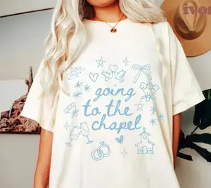 Going to the Chapel Blue Tee, Coquette Bachelorette Top, Bride Shirt for Just Engaged, Perfect Gifts for Newly Engaged Women, Casual Daily Wear	