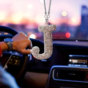 Rhinestone Letter Design Car Pendant, Sparkling Hanging Charm and Lucky Reflective Ornament, Durable Car Interior Accessories, Car Accessory, Car Interior Decoration