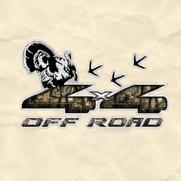 Turkey 4x4 Off Road Sticker, Camo Hunting Waterproof Vinyl Decal for Truck, Car, Window & Hunting Gear