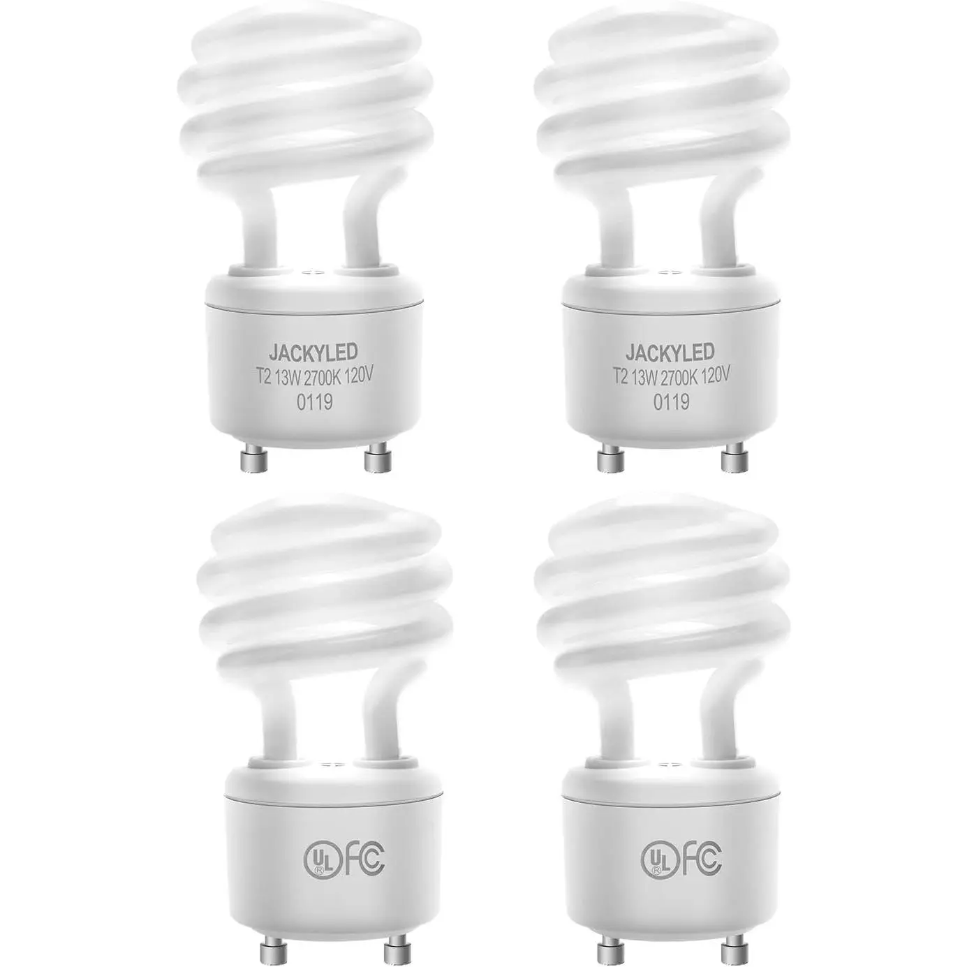UL-Listed 13W 120V T2 GU24 CFL Light Bulbs, 2700K Warm White 2-Prong Base, Fire Retardant 65 lm/w AC Power Supply Commercial Long Life Energy Efficient Indoor Bulbs (4-Pack)
