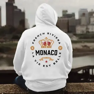 French Riviera Monaco Hoodie Shirt, La Vie Est Belle Monte-Carlo White Hoodie, Stylish Apparel Sweatshirt Cotton Fabric Menswear