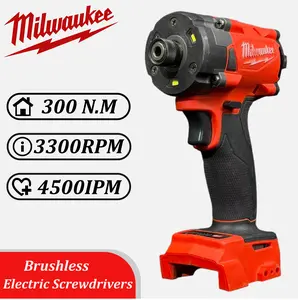 Milwaukee 300N·m Brushless Impact Driver 18V Cordless Power Tool 3300RPM 4500IPM High Torque for Auto Repair & Construction Variable Speed Wrench Kit