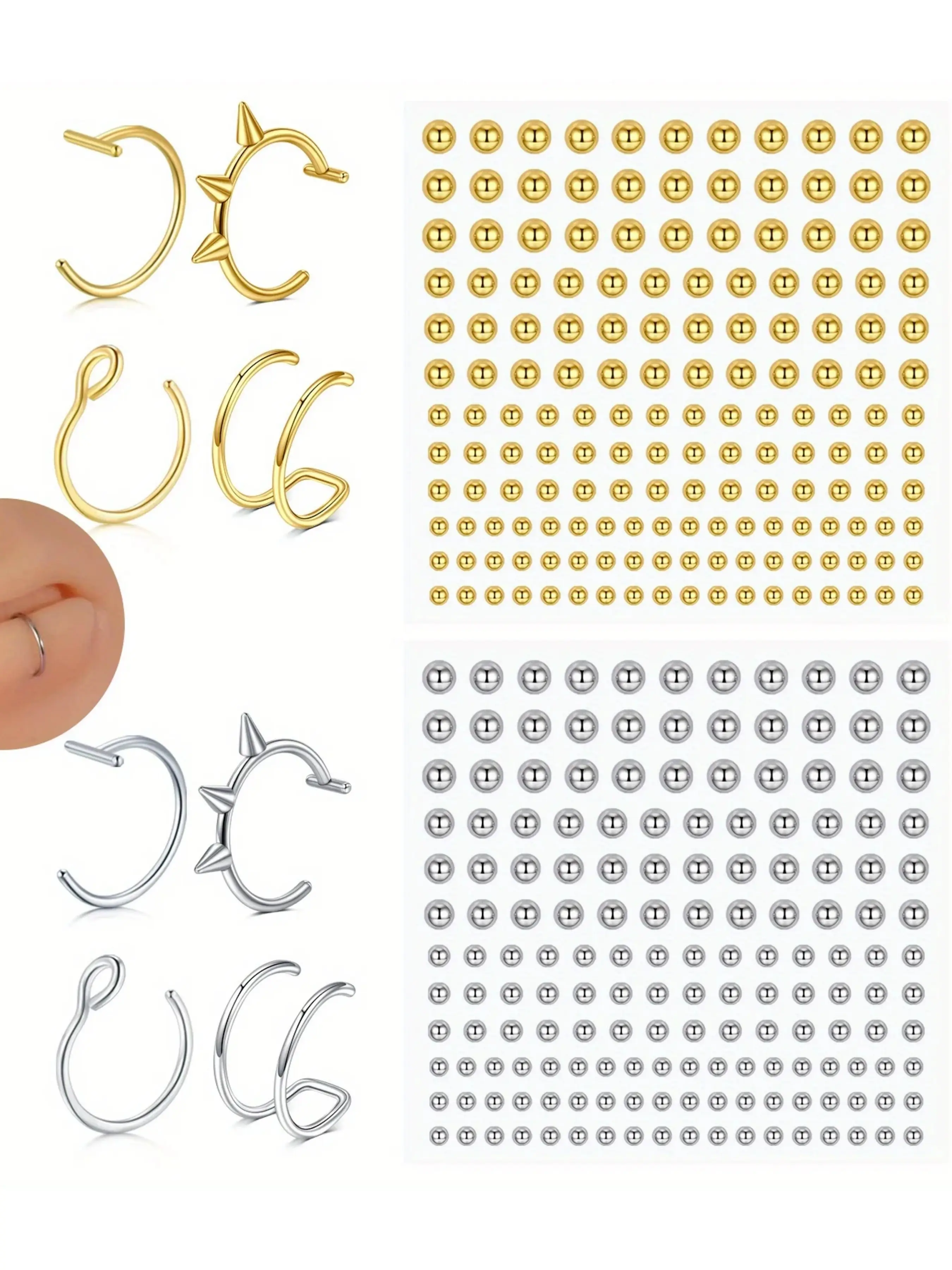 Fake Piercing Jewelry Hoop for Faux Lip Ring Set, Multi-Use for Lip Eyebrow Nose, Non-Piercing Accessory for Women & Men, Nostril Hoop Nose Rings Hoops, Body Piercing Jewelry