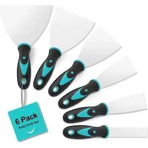 6 Pack Putty Knife, 1" 1.5" 2" 3" 4" 5" Spackle Knives, Premium Stainless Steel Paint Scraper, Perfect Tools for Repairing Drywall, Removing Wallpaper, Applying Mud Plaster