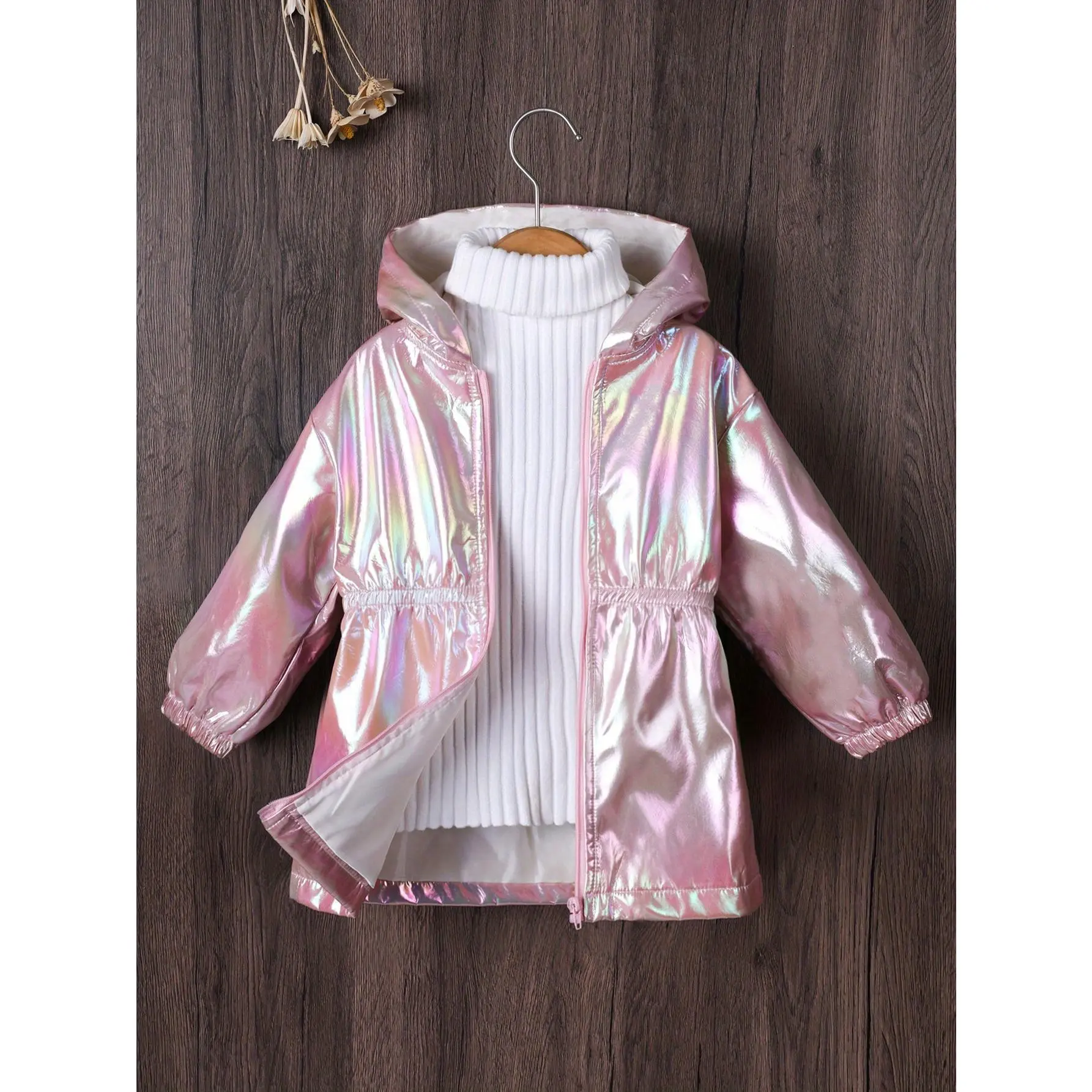 (New) Adorable Cute Girls' Windproof Hooded Jacket - Zippered Waist-Cinched Lightweight Top, Versatile, Suitable for Ages 3-10, Ideal for Christmas Outings, Sports, Parties or Gifts, Adorable Girls' Jackets, Cute Girls' Jackets