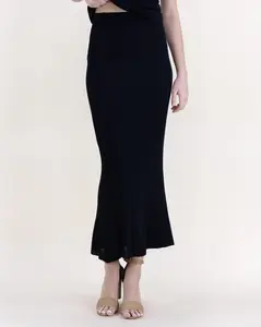 Original USA Women's Neutral Lightweight Comfortable Casual Minimalist Ribbed Knit Skinny Maxi Skirt