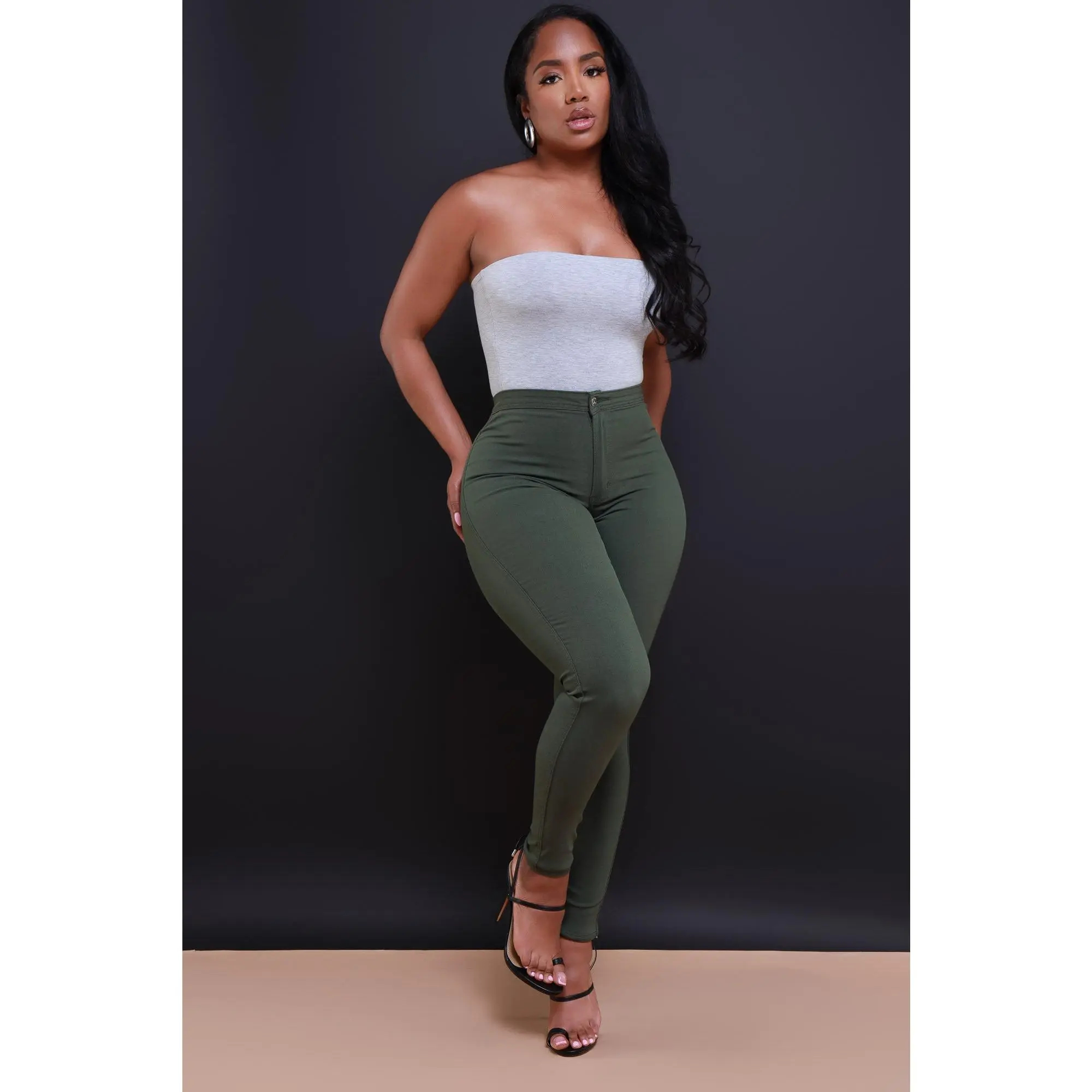 Super Swank High Waist Stretchy Jeans - Olive