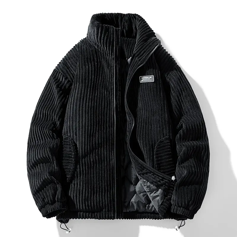 Quilted Corduroy Stand Collar Puffer Jacket | Warm vintage casual winter streetwear coat, men’s vintage corduroy stand collar puffer jacket, quilted padded warm winter coat, casual streetwear windproof zip-up outerwear, multicolor for men Fleece Menswear