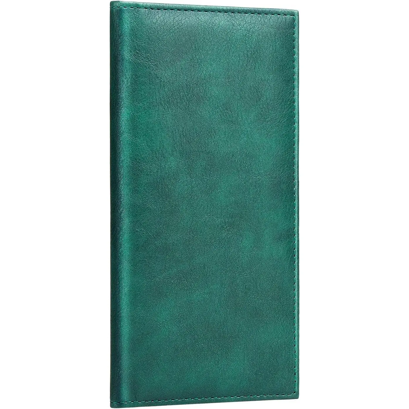 Leather Checkbook Cover for Top & Side  Registers Duplicate Checks with Plastic Insert Flap Card Holder Pen Hoop Slim Wallet for Men Women