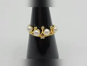 Womens Adjustable Crown Ring with 4 Freshwater Pearls pearl rings designer baroque natural golden
