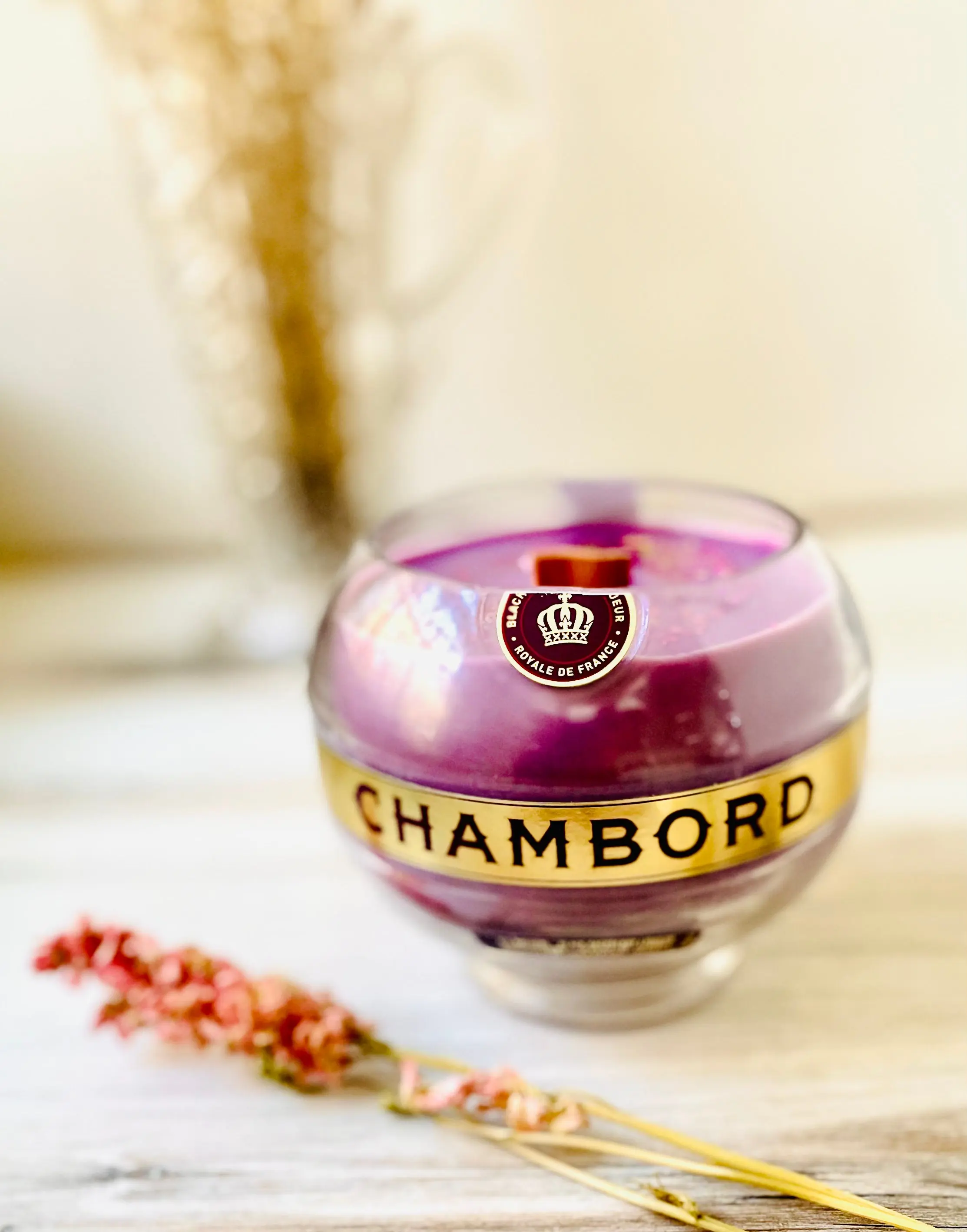 Chambord Bottle candle - Blackberry Liqueur Scented - soy wax - Liquor Bottle Candle