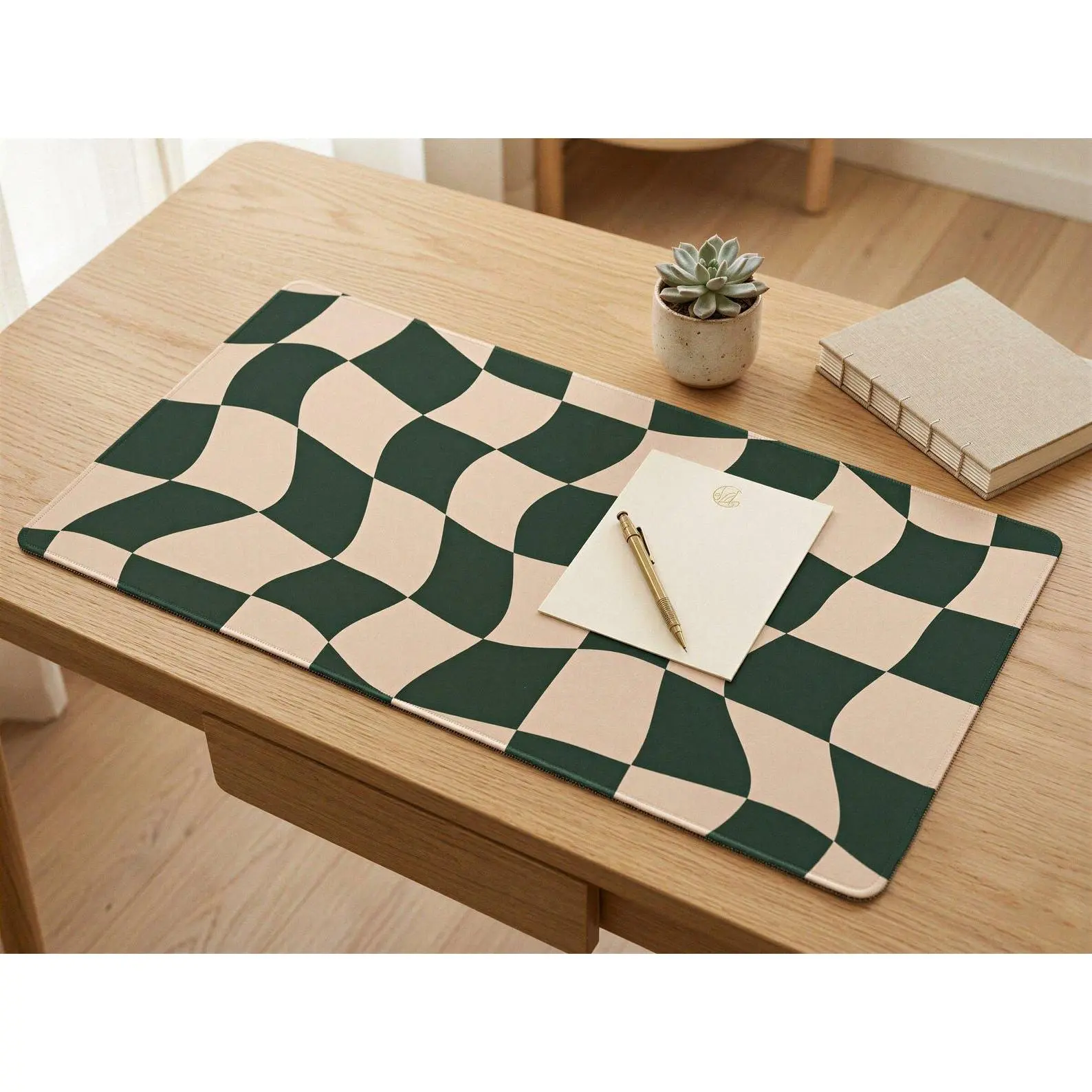Wavy Checkerboard Desk Mat - Groovy Large Mouse Mat - Cozy Desk accessory