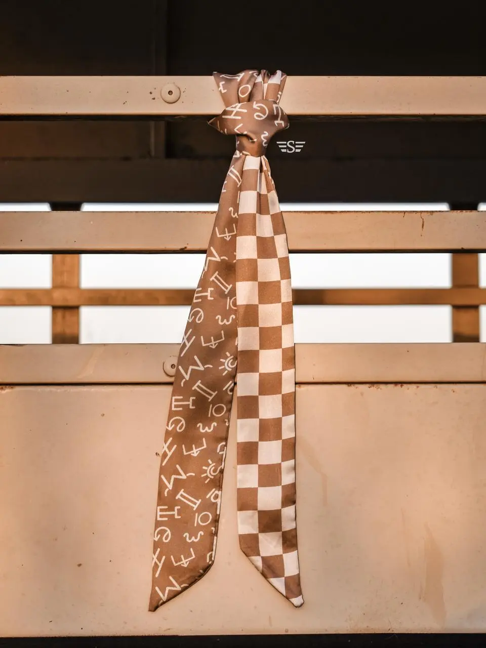 Neutral Checked Brand Twilly