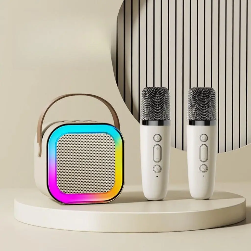 Portable Wireless Karaoke Speaker with 2 Microphones, HiFi Stereo Subwoofer, RGB LED Lights, Outdoor Travel Audio System, Room Accessories, Portable Karaoke Machine, Home Karaoke Stereo
