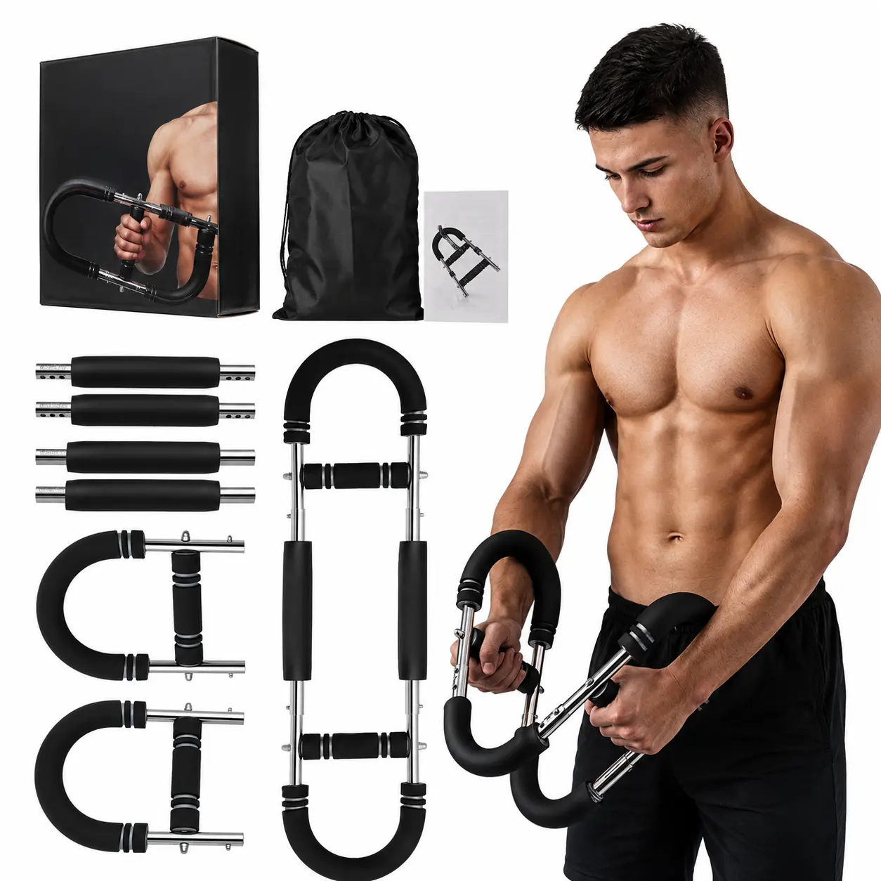 Twister Arm Trainer - 30-120lb Adjustable Resistance, 6 Levels, 2/4 Springs, Angled Handle Structure, Durable Construction, Home Workouts Portable Chest Exerciser for Men & Women, Easy to Carry & Store, Upper Body Muscle Enhancer