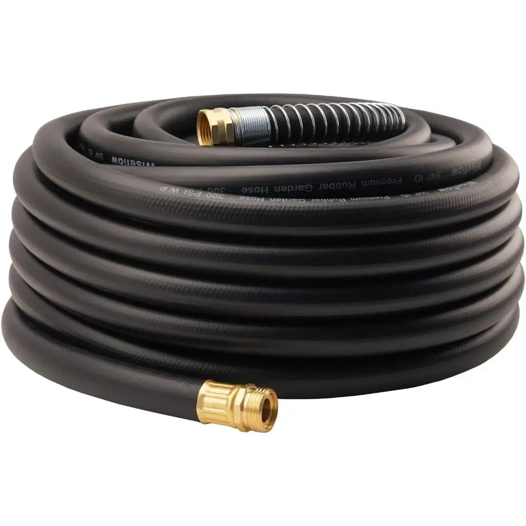 Garden Hose 75FT x 3/4", Heavy Duty Rubber Hose, Water Hose with Five Layered Braiding, Male Female Fittings, 1000PSI Burst, 300PSI Working (Black)