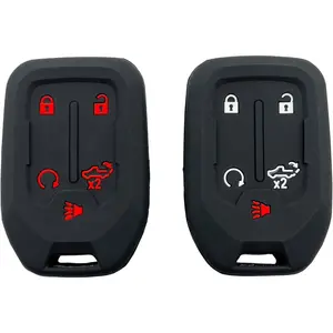 Smart Key Fob Cover Case Fit for Chevrolet Chevy Silverado and GMC Sierra 1500 2500HD 3500HD Accessories Keyless Entry Remote Control Car Key Fob Protector (Black with Red + Black with White)
