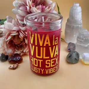 Dressed Soy Wax Spell Candle Viva la Vulva Hot S€x Lusty Vibes infused with Hibiscus Oil and topped with Red Jaser and Cinnamon Powder