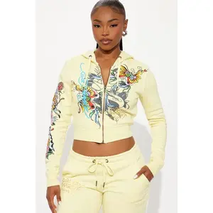 Ed Hardy Enchanted Butterfly Zip Up Hoodie - Butter Yellow Y