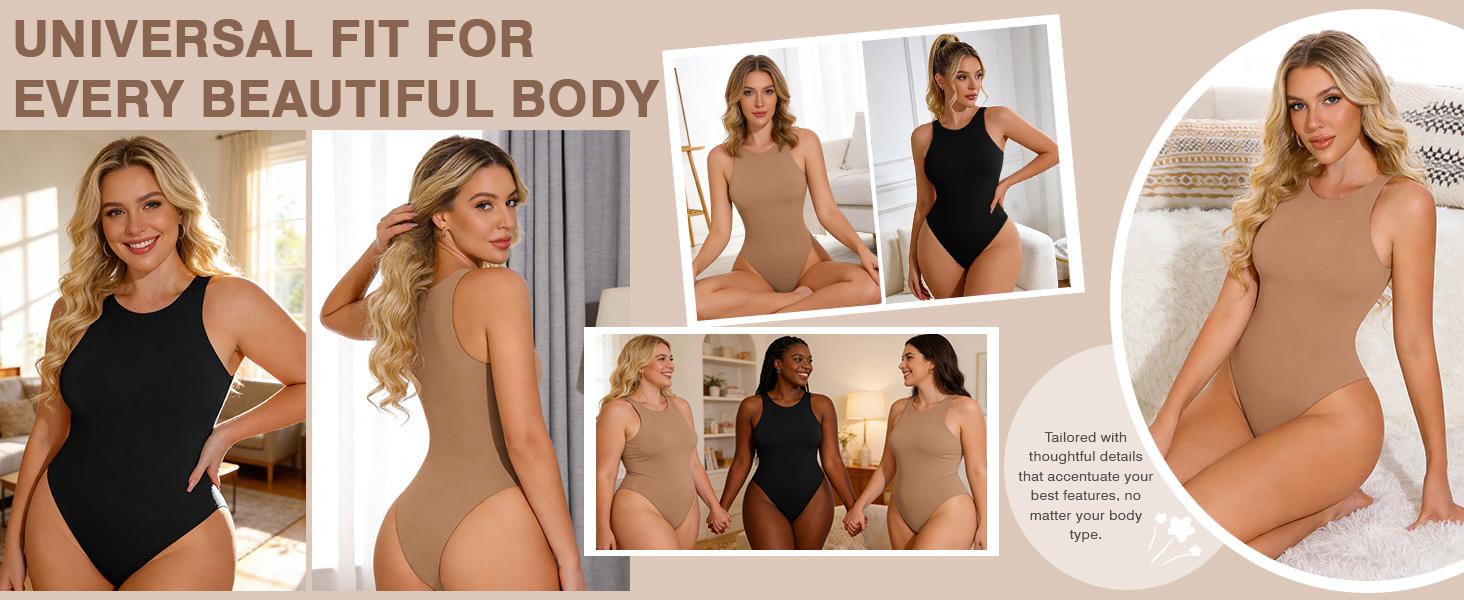 XEY Womens' Seamless Sleeveless O-Neck Bodysuit Shapewear Tummy Control