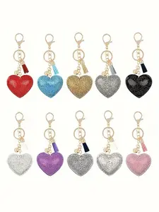 1pc Creative Bead-Inlaid Wool Alloy Keychain with Heart Design and Tassels | New Car Keychain Hanger, A Gift for the Best Friend