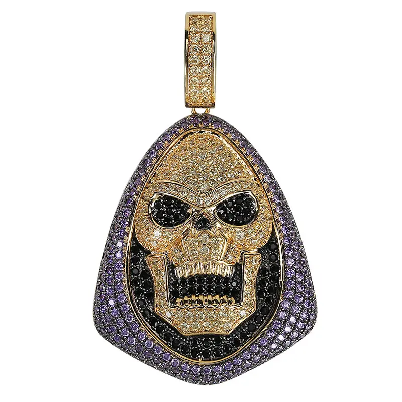 Tri‑Color Skull Pendant, Bling Statement Charm for Hip‑Hop Streetwear