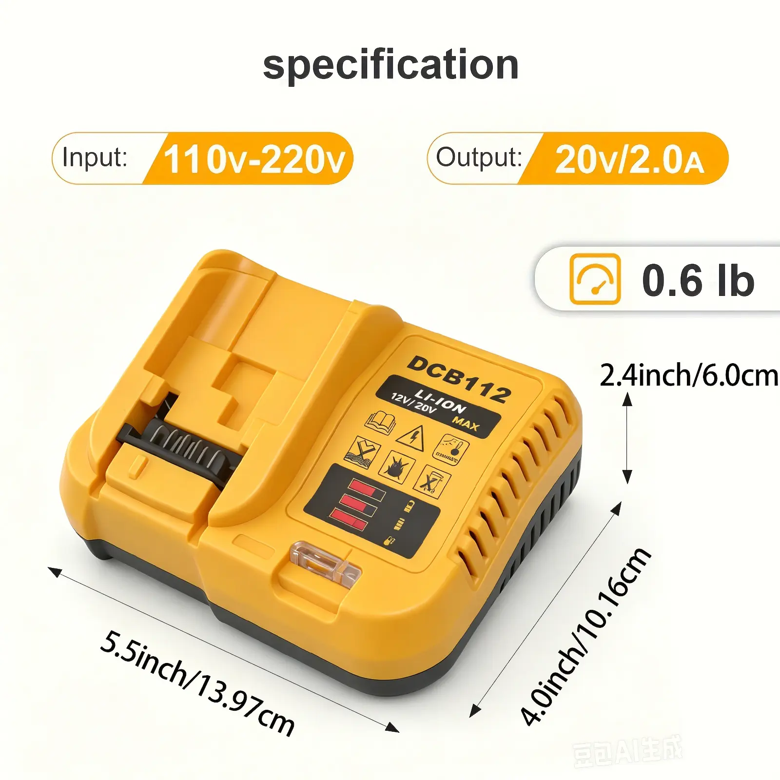 For Dewalt 12V/20V Max Rapid Charger, Compatible with 12V, 18V, 20V Dewalt Power Tool Batteries (DCB120, 126, 200, 201, 208, 606, 609, 612) – Battery Not Include