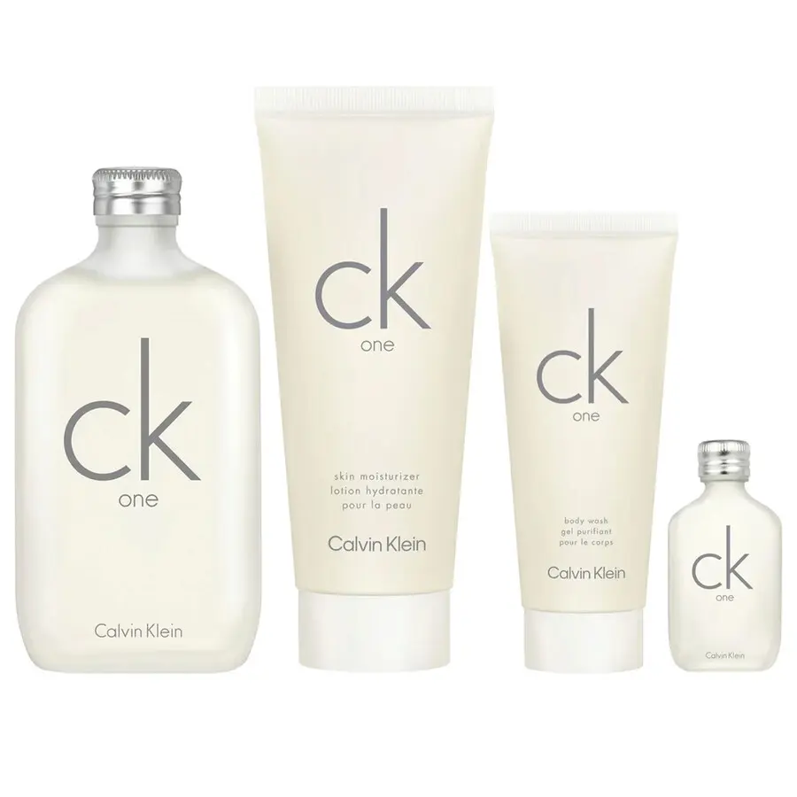 Calvin Klein CK One Unisex Gift Set – Eau de Toilette, Lotion, Shower Gel & Travel Spray Calvin Klein CK One Unisex Gift Set – Eau de Toilette, Lotion, Shower Gel & Travel Spray