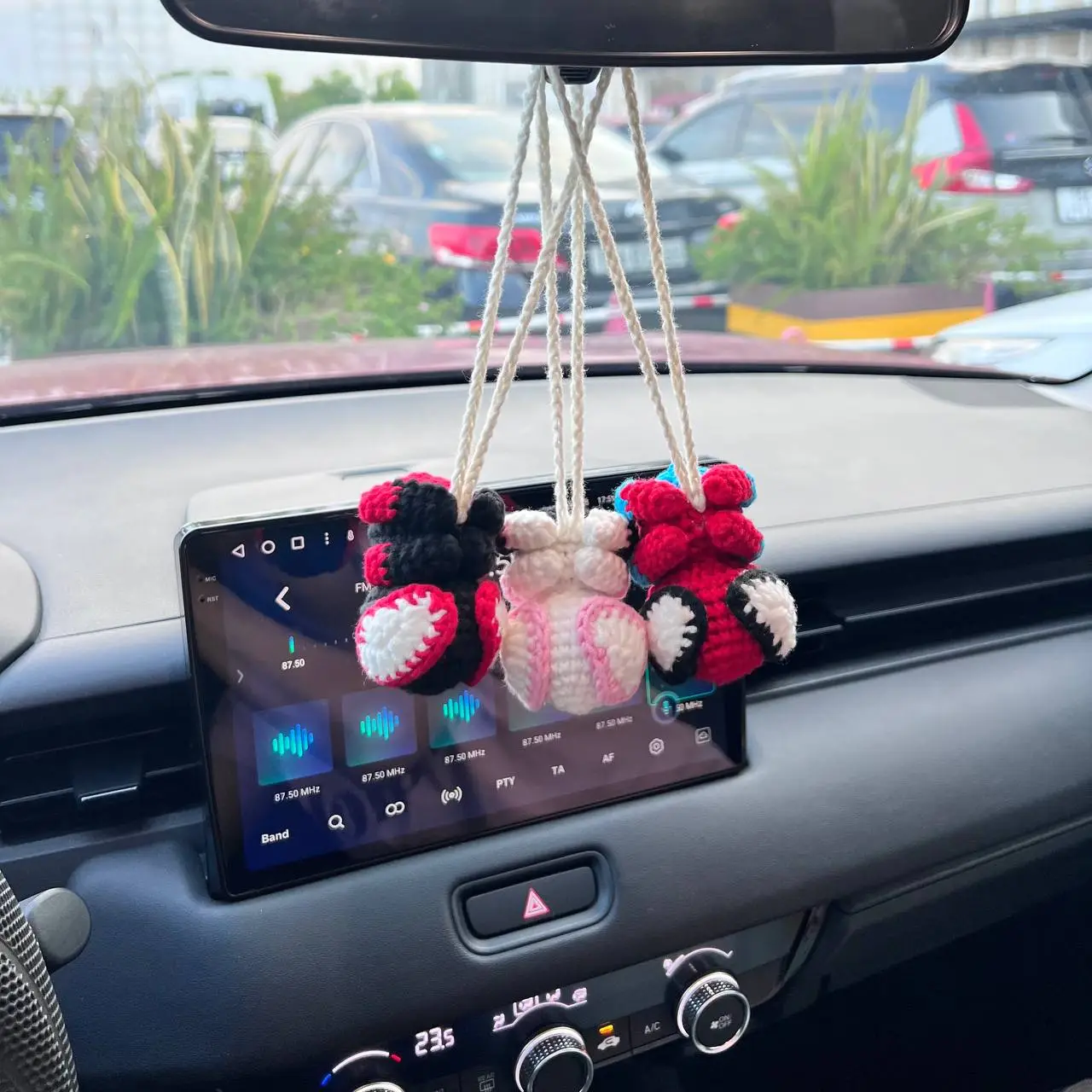 Crochet Cool Car Stuff Ornament Hanging Accessories, Handmade Amigurumi Car Air Freshener Decoration, Keychain Bag Charm Gifts For Boyfriend Girlfrien