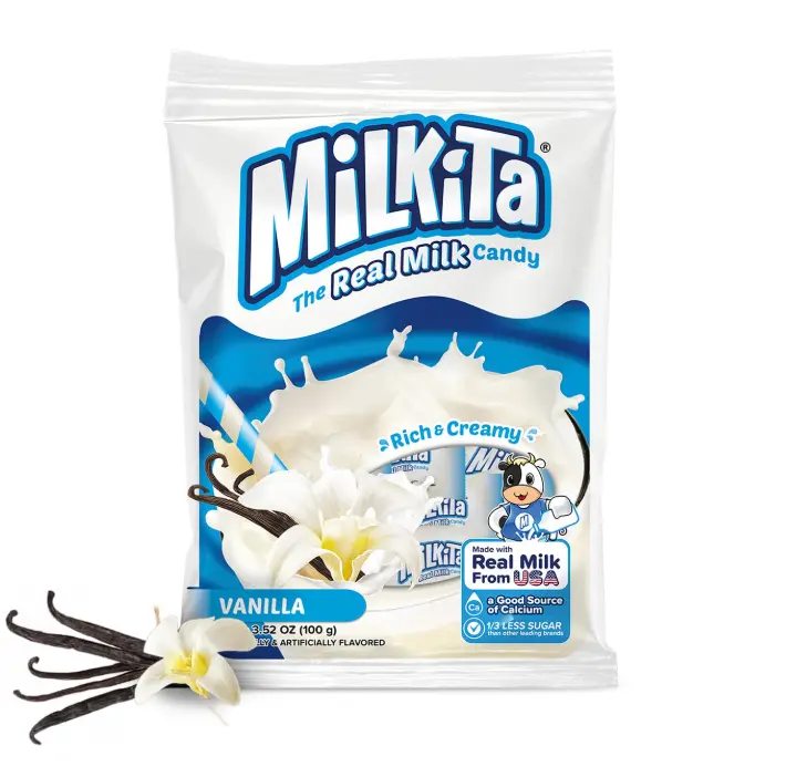 Milkita Creamy Vanilla Milk Candy – Low-Sugar Healthy Sweets with Real Milk for Kids & Adults – Fat Free & Gluten Free Candy with Calcium for Everyday Indulgence (25 Count Bag)