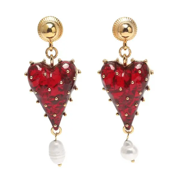 Women's Vintage Romance Tassel Heart Stud Earrings - Hypoallergenic, Elegant Translucent Design Daily Fashion Jewelry Accessories