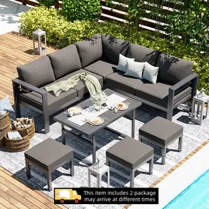 【2 Packages arrived at different times】YODOLLA Aluminum Patio Furniture Set, Modern Metal Outdoor Patio Furniture Clearance, Outdoor Conversation Table
