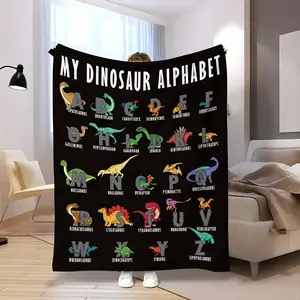 Cute Dinosaur Alphabet Flannel Blanket - Learn the ABCs with Dino Soft Cozy Fuzzy Plush Comfy Throw Blankets For Travel, Sofa, Bed, And Home Decor - Ideal Birthday Holiday Gift - All Season