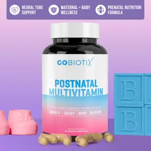 GoBiotix Postpartum Vitamins for Breastfeeding Moms - Postnatal Lactation Supplement with Organic Herbs Minerals & Nutrients Non GMO Vegan 60 Caps