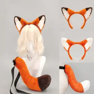 Nick Fox Ears and Tail Set for Christmas Halloween Cosplay Party Animal Headband Hair Band Photo Props Costume Accessories Two Piece SetNick and Judy Hopps Fox Ears Tail Combo Halloween Christmas Part