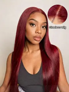 Burgundy 5x5 Hd Transparent Lace Front Human Hair Wig 180% Density Pre Plucked Pre Cut Glueless Red 99j Colored Bone Straight Human Hair Wigs Brazilian Lace Front Wig For Women