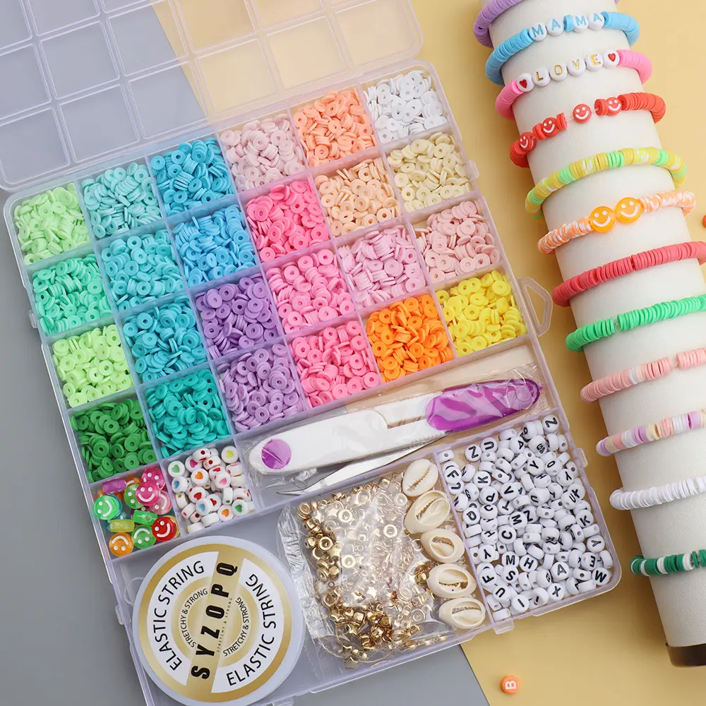 6000pcs Soft Clay Bead Set, DIY Mix Beads for Bracelets & Necklaces, Beads for Crafts, Polymer Clay Jewelry Making Kit, Jewelry Making Supplies, Beginner Friendly, Perfect Birthday Party Gift, Make Bracelets