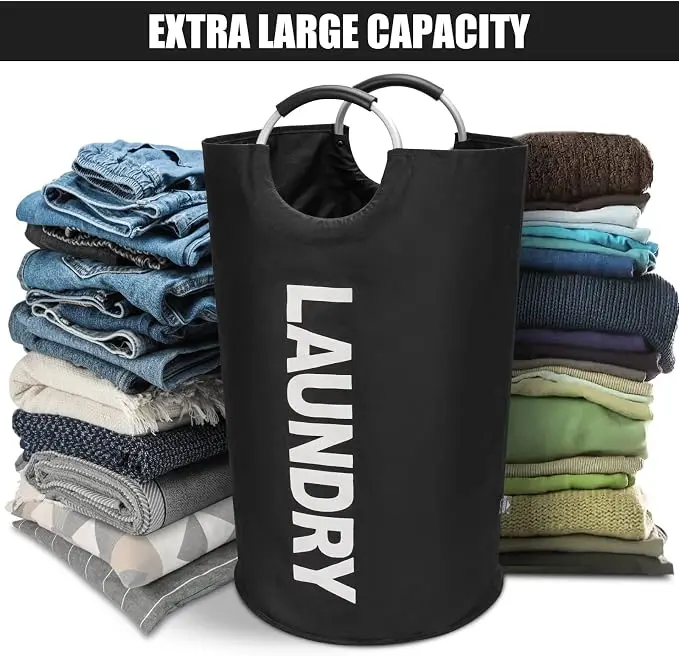 Large Capacity Collapsible Laundry Basket with Handles, Tall Freestanding Clothes Hamper for Bedroom Bathroom, Foldable Laundry Storage Bag with Support Frame, Space Saving Dirty Clothes Organizer, Portable Washing Bin for Home Dorm Apartment Travel