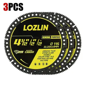 LOZLIN 3PCS 4.5" Multi-Purpose Diamond Saw Blades - for Quartz/Tile/Ceramics/Marble/Stone/Metal, Angle Grinding Cutting Discs 22.23 Arbor