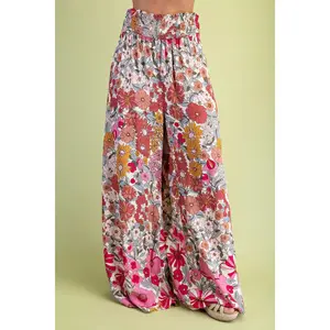 Gigio Flare Wide Leg Floral Pants - Rose Pink