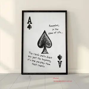 1PC/Modern Vintage Poker Ace of Spades Card Letter Quote Wall Art Printed Canvas Poster Decor Perfect for living room home decor, frameless
