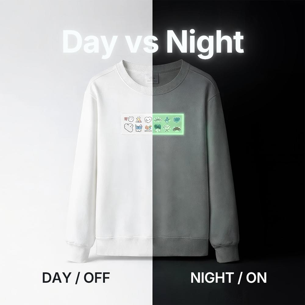 Custom Crewneck Sweatshirt (Standard / Glow-in-the-Dark Options) – Woven & Dyed French Terry Pullover, Ribbed Collar & Cuffs, Personalized Chest Design, Unisex Casual Top 300g