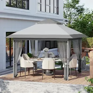 12X12 FT Pop Up Gazebo Pop Up Canopy Tent with Mosquito Netting Outdoor Canopy Tent with Wheeled Carrying Bag Curtains Adjustable Height for Patio Garden Backyard Deck