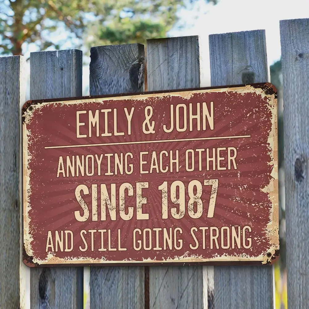 Personalized Anniversary Metal Sign, Funny Couple Gift, Custom Names & Date, Annoying Each Other, Partner For Life, Funny Together Sign, Gift for Couple