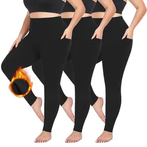 3PCS Plus Size Fleece Lined Leggings with Pockets for Women High Waisted Warming Thermal Winter Yoga Pants for Workout Thick Leggings Compression Curves Stylish Warmth tight yoga pant#TikTokShopCyberMonday