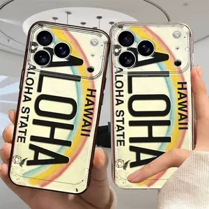 Transparent phone case, featuring a Hawaii Aloha rainbow license plate design, suitable for Apple iPhone 17/16/15/14/13/12/11/X/XS/XSMAX, drop-proof and scratch-resistant, a holiday gift for friends, family, and yourself
