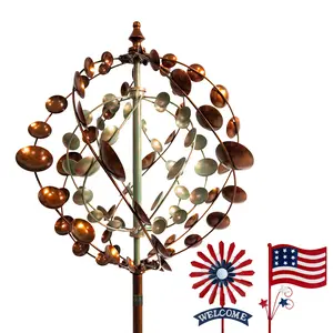 75" Tall Metal Kinetic Wind Spinner – 3D Lotus Garden Sculpture