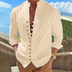 [Summer Vibes]Men’s summer short-sleeve collared shirt with Hawaiian tropical patterns and stripes, solid color; loose, casual, comfortable top for everyday menswear.