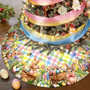 Easter Tree Skirt 48 Inch,Rabbit Eggs Plaid Floral Funny Farmhouse Farmhouse Tree Mat for Spring Easter Holiday Party Decor Indoor Outdoor